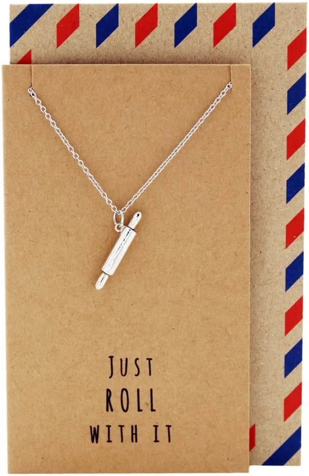 quan jewelry Rolling Pin Necklace, Gifts for Chefs, Gifts for Bakers Mom & Cooking Lovers, Kitchen Stainless Steel Pastry Maker, Gifts for Mom on Mother's Day & Christmas - Handmade (Style 2)
