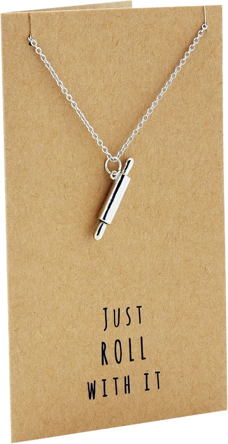 quan jewelry Rolling Pin Necklace, Gifts for Chefs, Gifts for Bakers Mom & Cooking Lovers, Kitchen Stainless Steel Pastry Maker, Gifts for Mom on Mother's Day & Christmas - Handmade (Style 2)