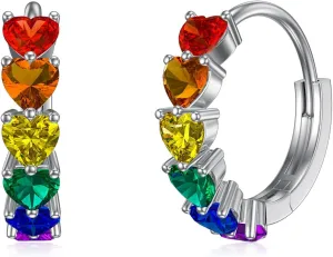 Rainbow Hoop Earrings 925 Sterling Silver Colorful Huggie Hoop Earrings Jewelry Gift for Women