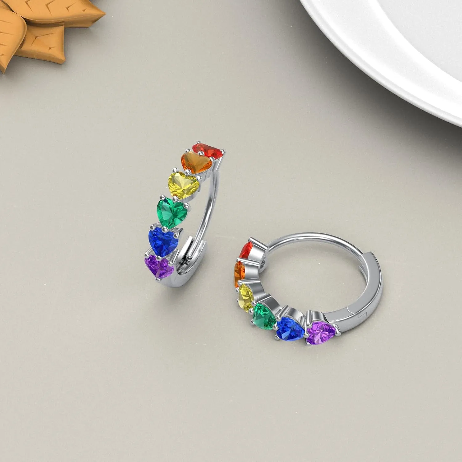 Rainbow Hoop Earrings 925 Sterling Silver Colorful Huggie Hoop Earrings Jewelry Gift for Women