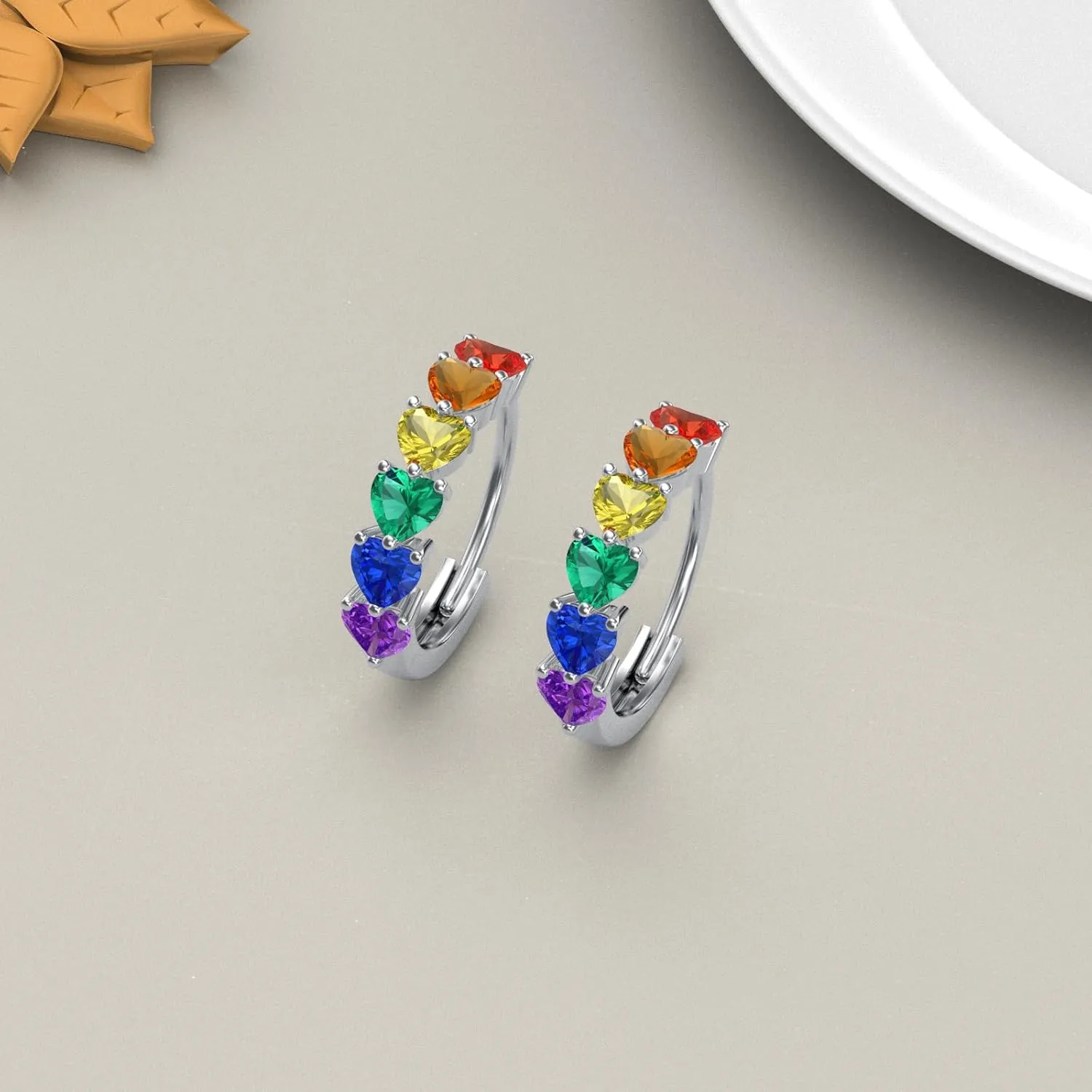 Rainbow Hoop Earrings 925 Sterling Silver Colorful Huggie Hoop Earrings Jewelry Gift for Women