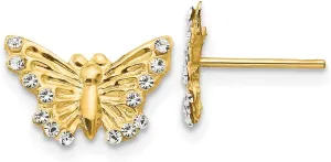 Real 14k White and Yellow Gold Two Toned CZ Cubic Zirconia Butterfly Post Studs Earrings - 8mm x 13mm