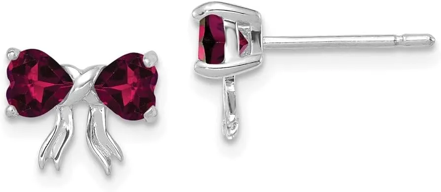 Real 14k White Gold Created Ruby Bow Post Studs Earrings - 7mm x 9mm
