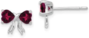 Real 14k White Gold Created Ruby Bow Post Studs Earrings - 7mm x 9mm