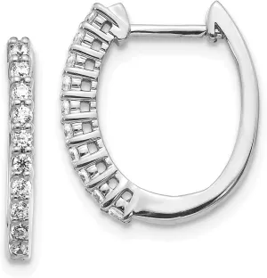 Real 14k White Gold Diamond Hinged Hoop Huggie Earrings - 17mm x 15mm (.3 cttw.)