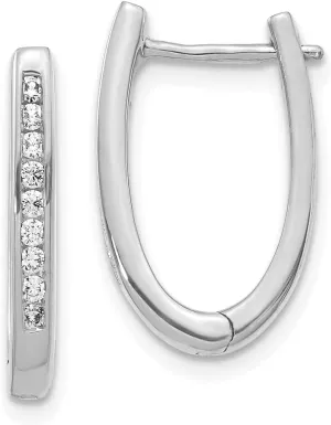 Real 14k White Gold Diamond Oval Hoop Huggie Earrings - 18mm x 11mm (.243 cttw.)
