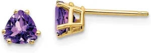 Real 14k Yellow Gold 5mm Trillion Amethyst Purple February Gemstone Studs Earrings 5mm