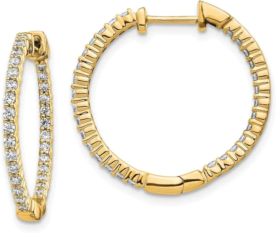 Real 14k Yellow Gold Diamond Inside-Out Hinged Hoop Earrings 23mm (.644 cttw.)