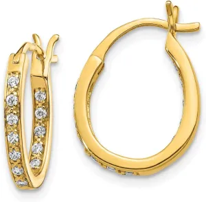 Real 14k Yellow Gold Diamond Inside Out Hoop Earrings - 15mm x 14mm (.24 cttw.)