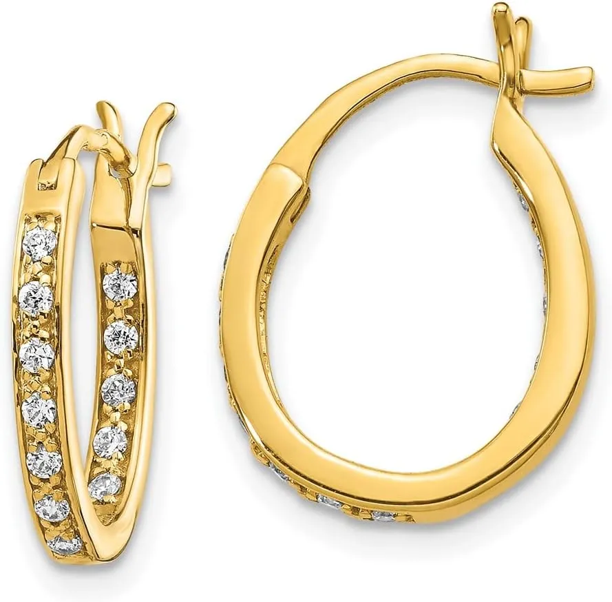 Real 14k Yellow Gold Diamond Inside Out Hoop Earrings - 15mm x 14mm (.24 cttw.)