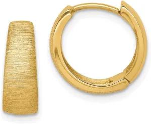 Real 14k Yellow Gold Textured Hoop Huggie Earrings