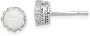 Real 925 Sterling Silver 6mm Created Opal Post Studs Earrings