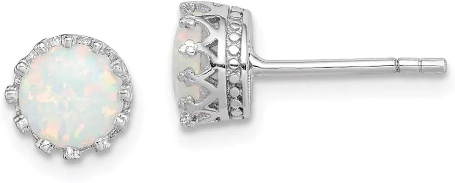 Real 925 Sterling Silver 6mm Created Opal Post Studs Earrings