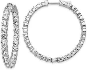 Real 925 Sterling Silver CZ Cubic Zirconia Inside-Out Hinged Hoop Earrings - 38mm x 39mm
