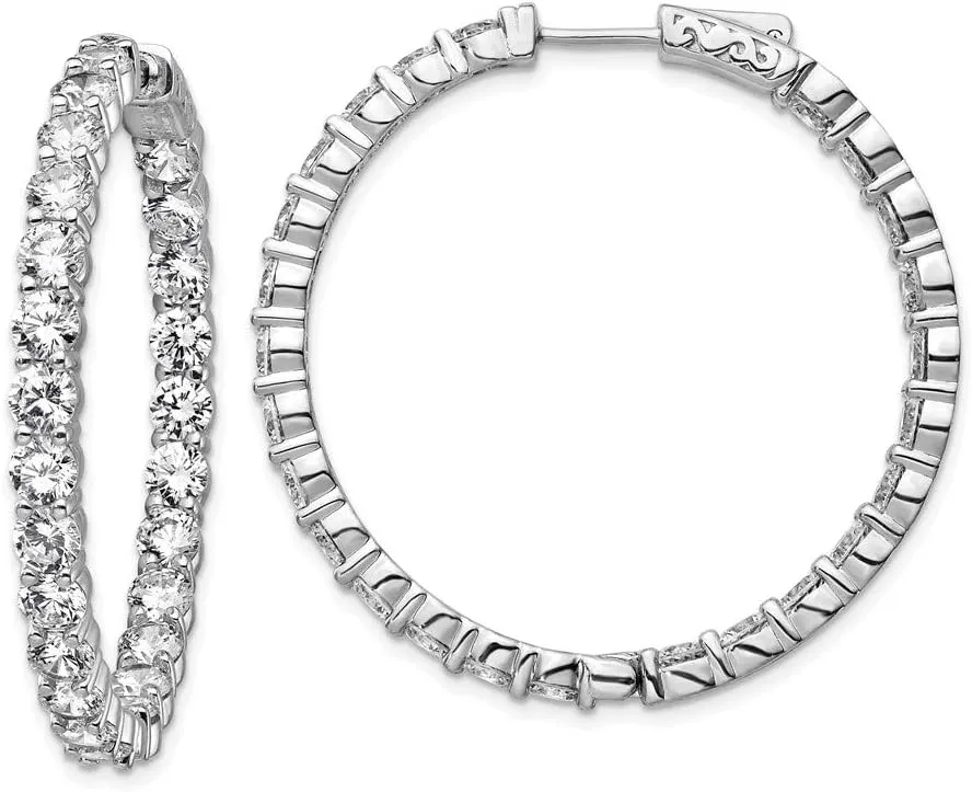 Real 925 Sterling Silver CZ Cubic Zirconia Inside-Out Hinged Hoop Earrings - 38mm x 39mm