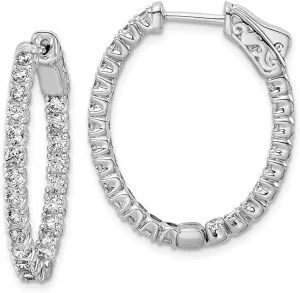 Real 925 Sterling Silver CZ Cubic Zirconia Inside-Out Oval Hoop Earrings - 29mm x 23mm