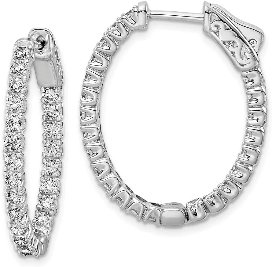 Real 925 Sterling Silver CZ Cubic Zirconia Inside-Out Oval Hoop Earrings - 29mm x 23mm