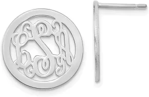 Real 925 Sterling Silver Laser Medium Monogram Circle Post Studs Earrings 16mm