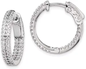 Real 925 Sterling Silver Pave .8in Diameter CZ Cubic Zirconia Inside-Out Hoop Earrings - 17mm x 3mm