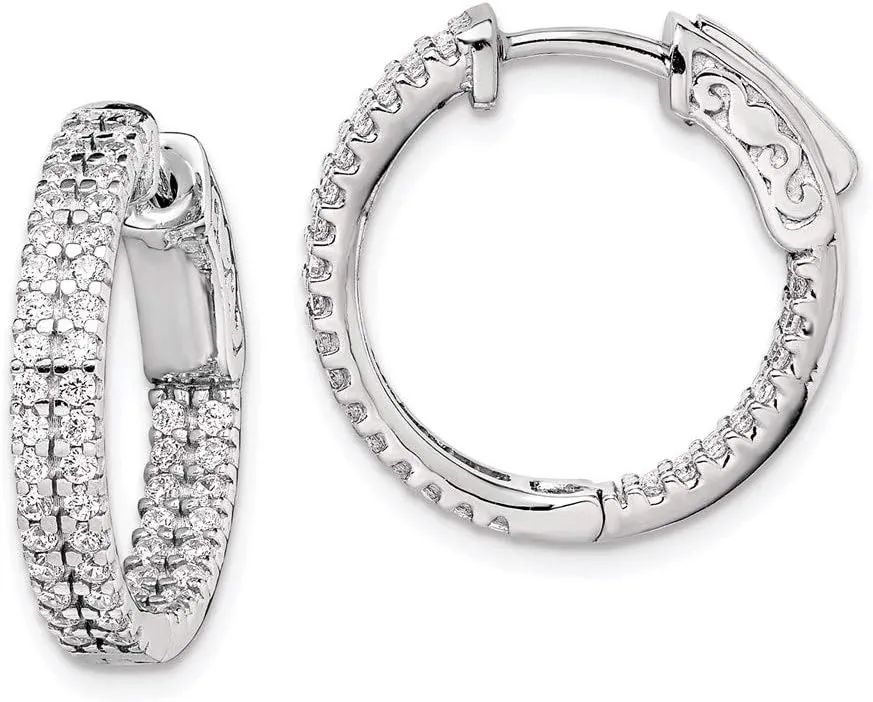 Real 925 Sterling Silver Pave .8in Diameter CZ Cubic Zirconia Inside-Out Hoop Earrings - 17mm x 3mm