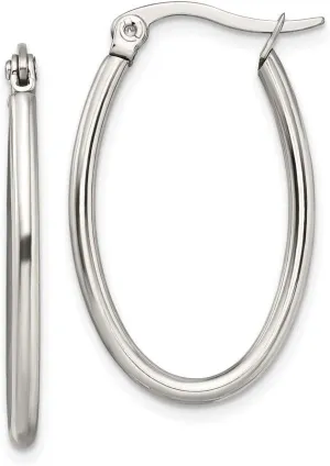 Real Stainless Steel 18mm Diameter Oval Hoop Earrings - 26mm x 2mm