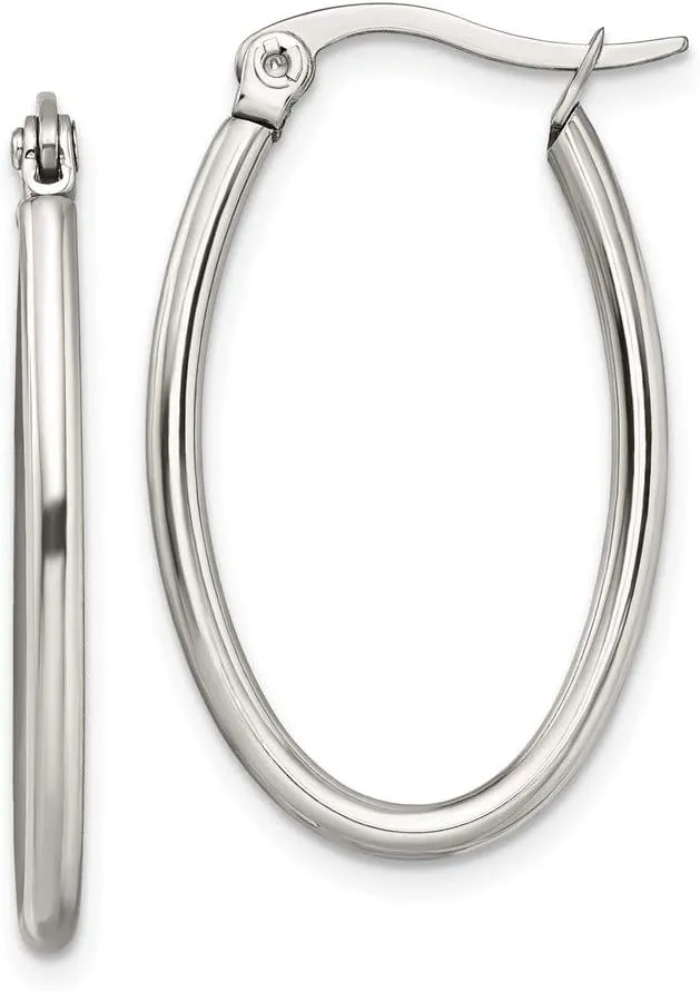 Real Stainless Steel 18mm Diameter Oval Hoop Earrings - 26mm x 2mm