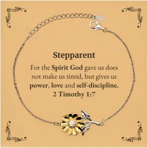 Religious Gifts for Stepparent 2 Timothy 1:7 Sunflower Bracelet Inspirational for Stepparent Christmas Unique Prayer Gifts For the Spirit God gave us does not make us timid.