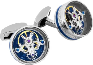 Rhodium and Blue Enamel with 7 Jewel Tourbillon Movement Cufflinks