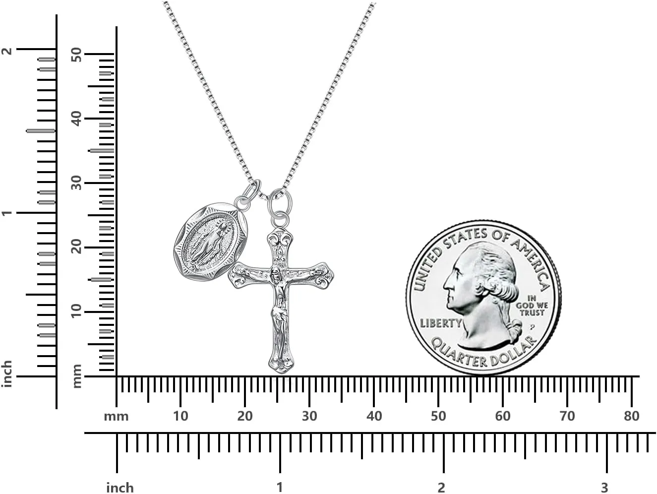 Rnivida 925 Sterling Silver Crucifix Cross and Miraculous Medal Pendant Necklace for Women