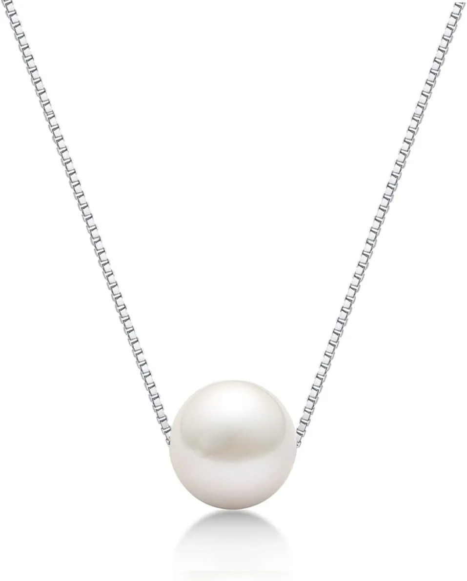 Rnivida 925 Sterling Silver Single Pearl Pendant Necklace, Simple Pearl Necklace