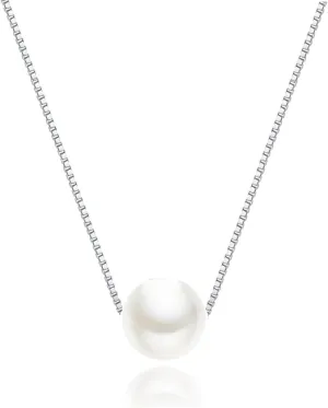 Rnivida 925 Sterling Silver Single Pearl Pendant Necklace, Simple Pearl Necklace