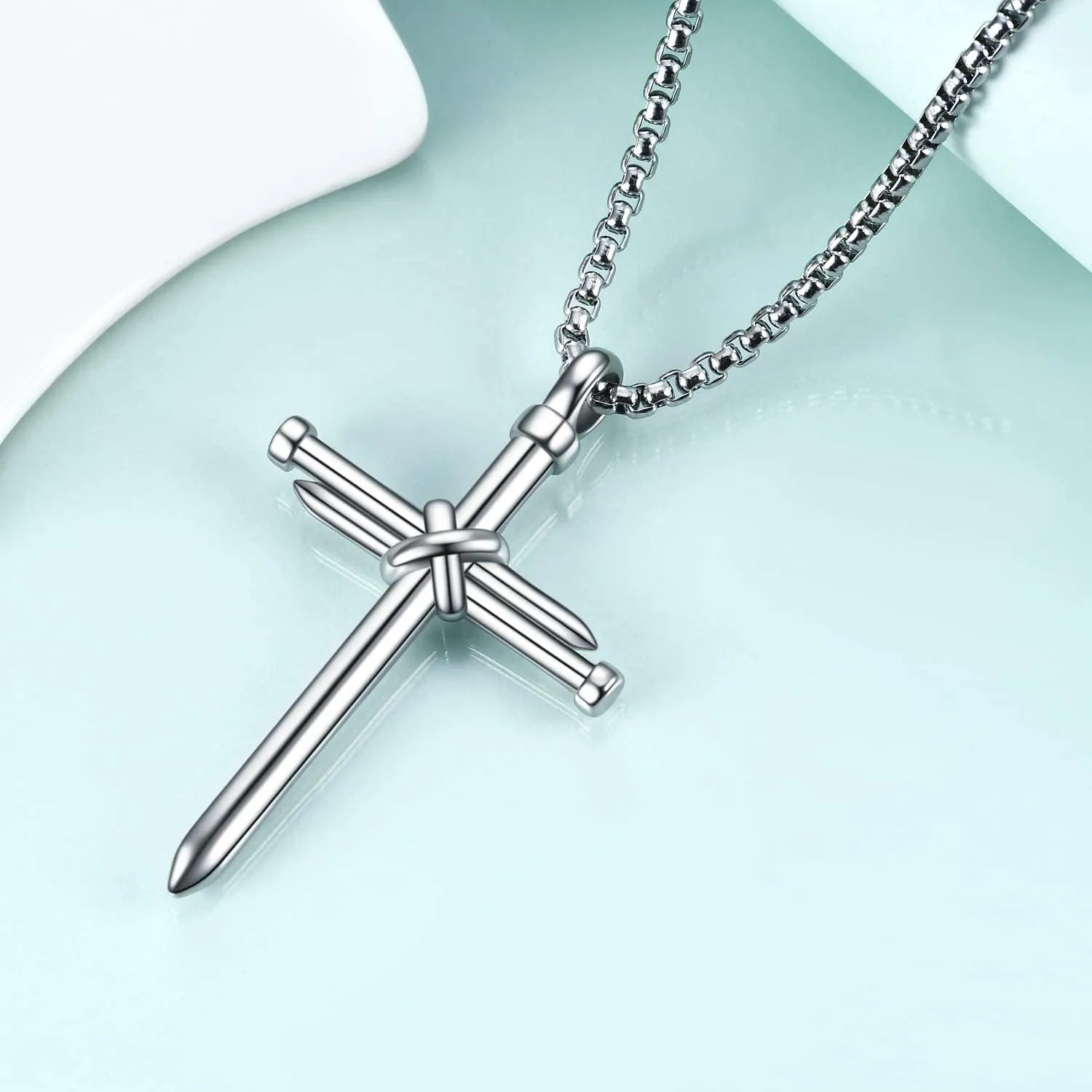 Rnivida Men's Nail Cross Necklace Stainless Steel Cross Pendant Necklace Christian Jewelry Gift for Men