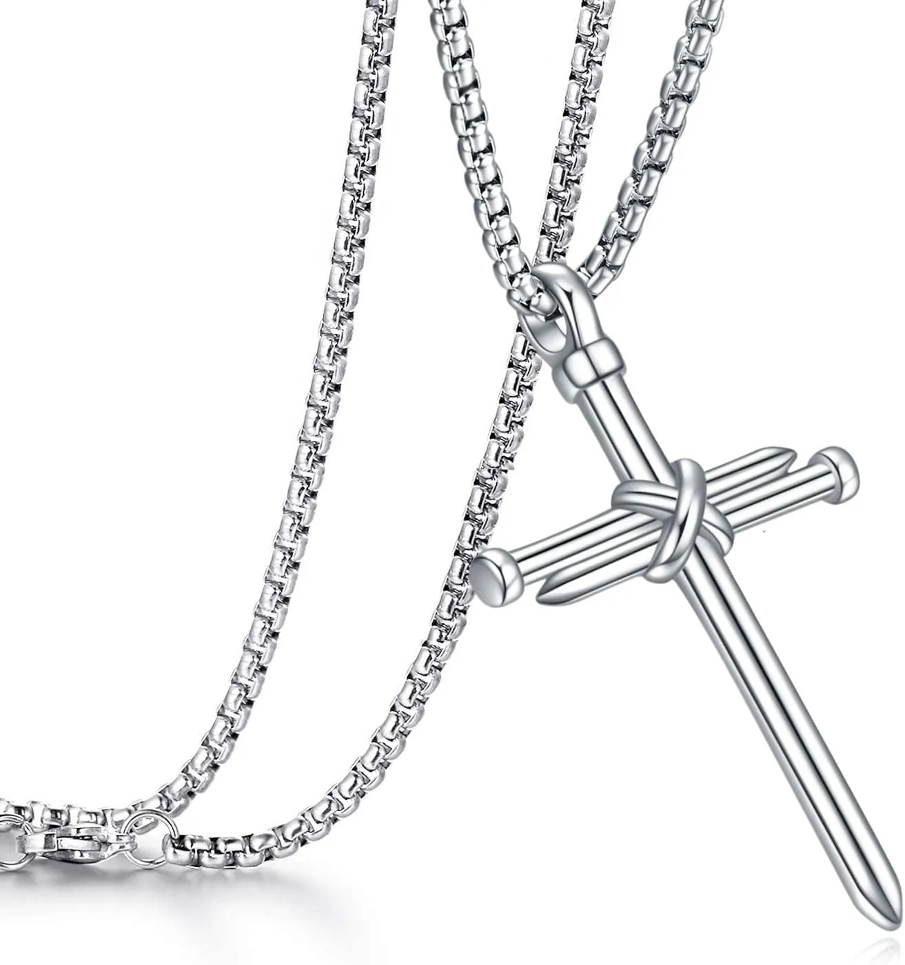 Rnivida Men's Nail Cross Necklace Stainless Steel Cross Pendant Necklace Christian Jewelry Gift for Men