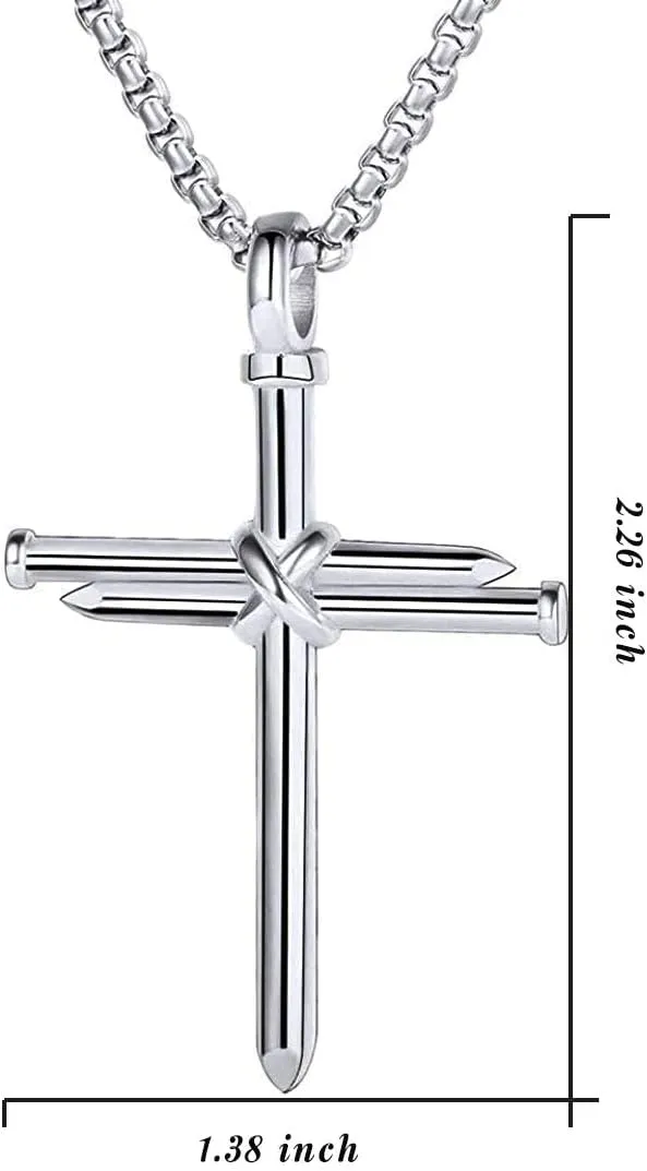 Rnivida Men's Nail Cross Necklace Stainless Steel Cross Pendant Necklace Christian Jewelry Gift for Men