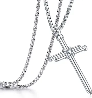 Rnivida Men's Nail Cross Necklace Stainless Steel Cross Pendant Necklace Christian Jewelry Gift for Men
