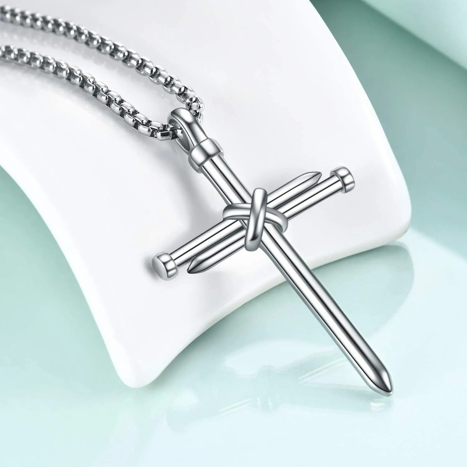 Rnivida Men's Nail Cross Necklace Stainless Steel Cross Pendant Necklace Christian Jewelry Gift for Men