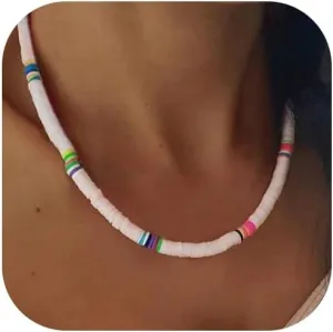 Roe Dolph Puka Shell Necklace for Men Seashell Choker Necklace Beach Necklace Surfer Clay Beaded Necklace Summer Outfits Jewerly Gifts for Women Men
