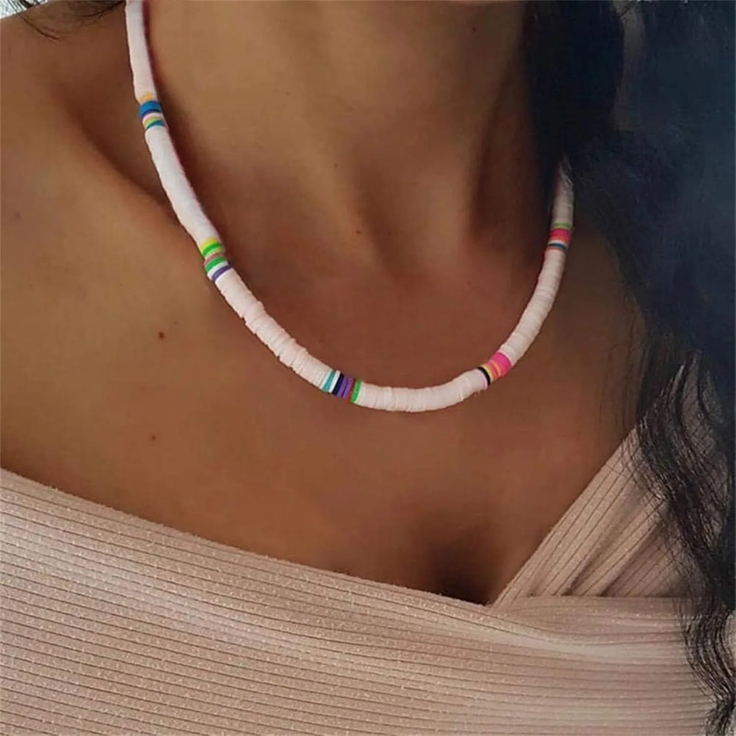 Roe Dolph Puka Shell Necklace for Men Seashell Choker Necklace Beach Necklace Surfer Clay Beaded Necklace Summer Outfits Jewerly Gifts for Women Men