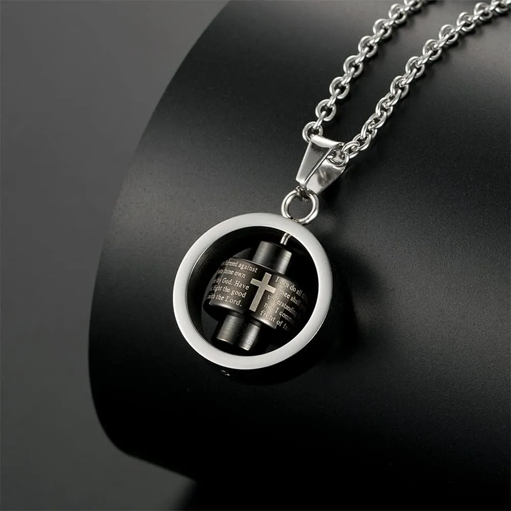 Rotatable Bible Verses Crucifix Faith Necklace for Men Women Prayers Anti Anxiety Pendant Necklace Inspirational Memorial Statement Stainless Steel Adjustable Link Chain Boyfriend Son Christmas New Year Gifts