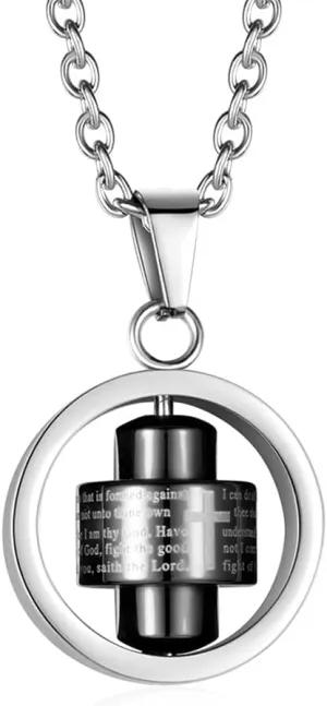 Rotatable Bible Verses Crucifix Faith Necklace for Men Women Prayers Anti Anxiety Pendant Necklace Inspirational Memorial Statement Stainless Steel Adjustable Link Chain Boyfriend Son Christmas New Year Gifts