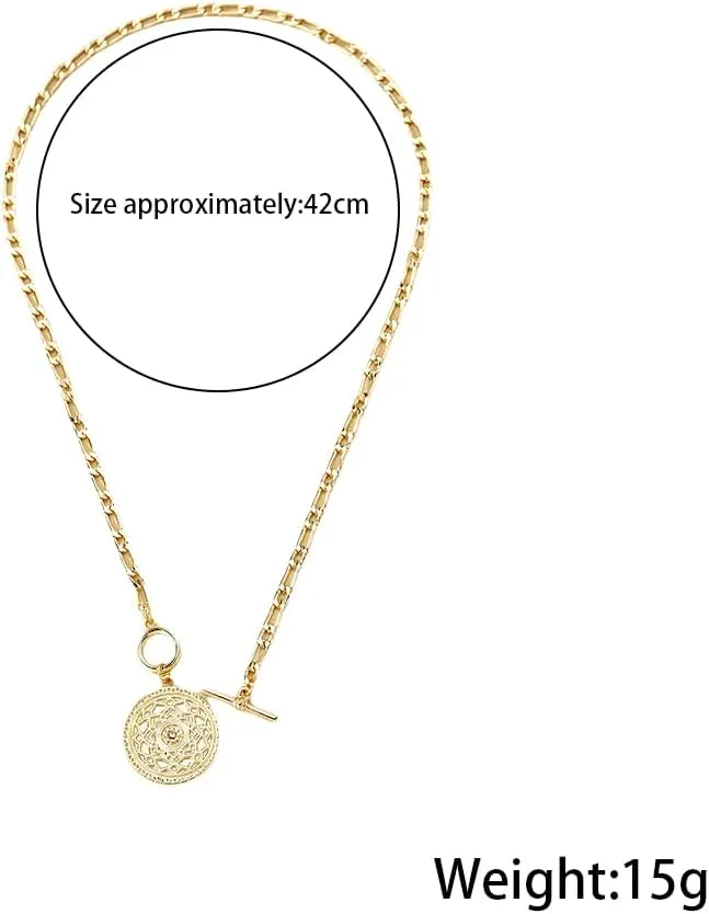 Rrdaily Trendy Gold Large Medallion Pendant Necklace for Women Punk Silver Toggle Clasp Chain Choker Necklace Birthday Anniversary Jewelry Gift