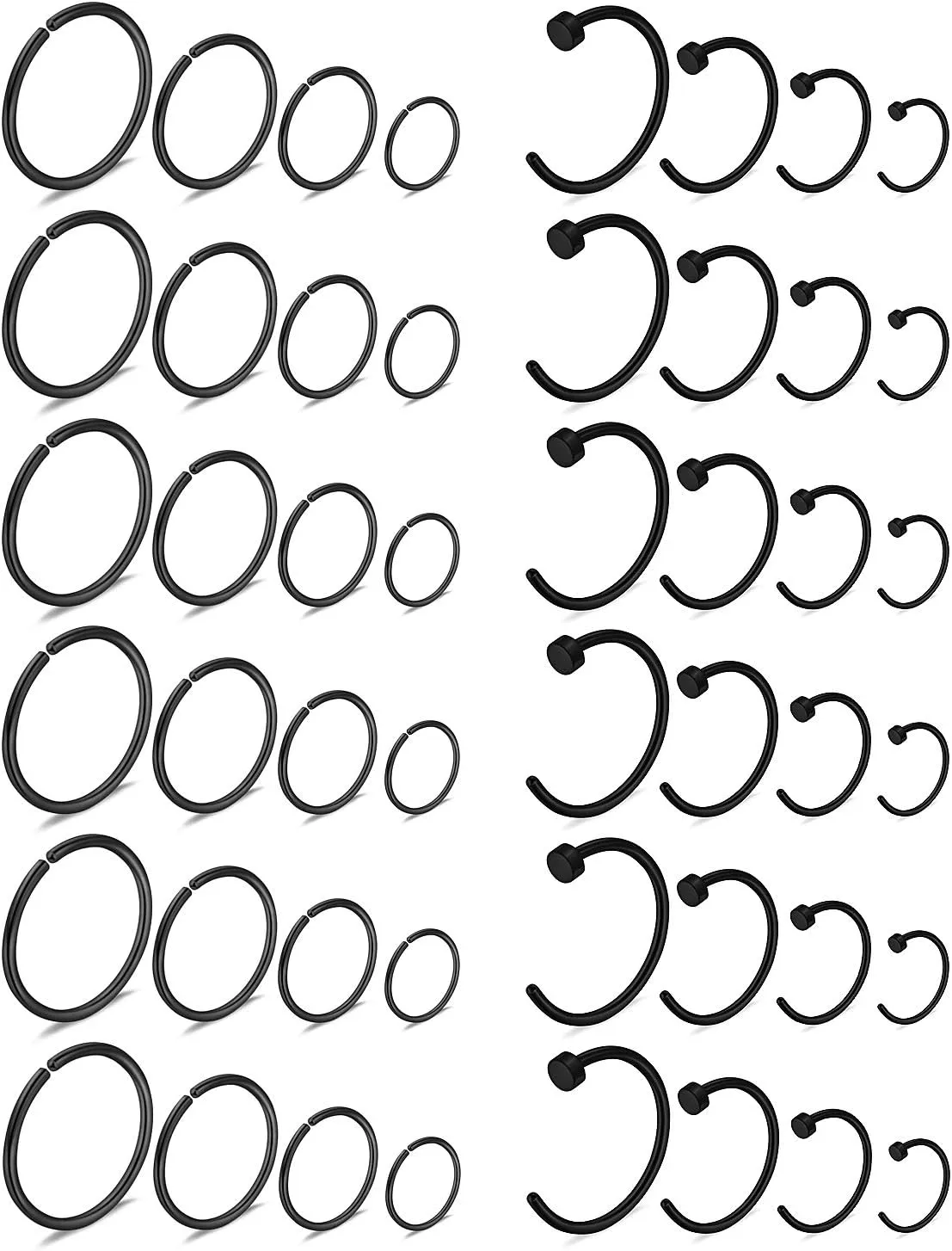 Ruifan 6-48pcs Fake Nose Hoop Rings 20 Gauge Stainless Steel Faux Clip On Lip Tragus Septum Nose Ring Body Piercing Jewelry 6-12mm