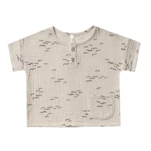 Rylee and Cru Flock Woven Henley Tee