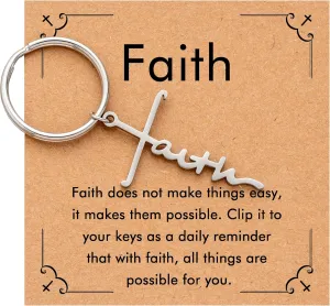 RZKING Stainless Steel Faith Cross Keychain for Women, Christian Gifts for Women, Baptism Confirmation Christmas Gifts