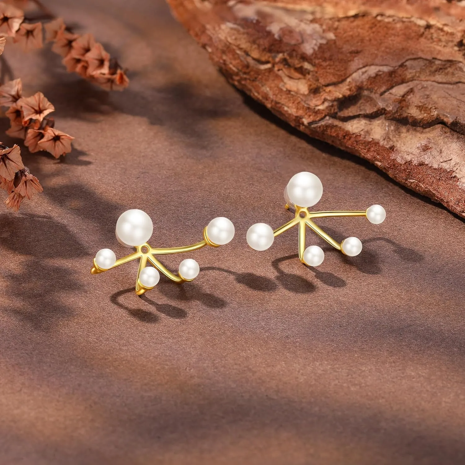 S925 Silver Pearl Ear Jacket Earrings for Women, Minimalist White Pearl Front Back Stud Earrings 14K Plated Gold Delicate Ear Crawlers Earring Graduation Gift