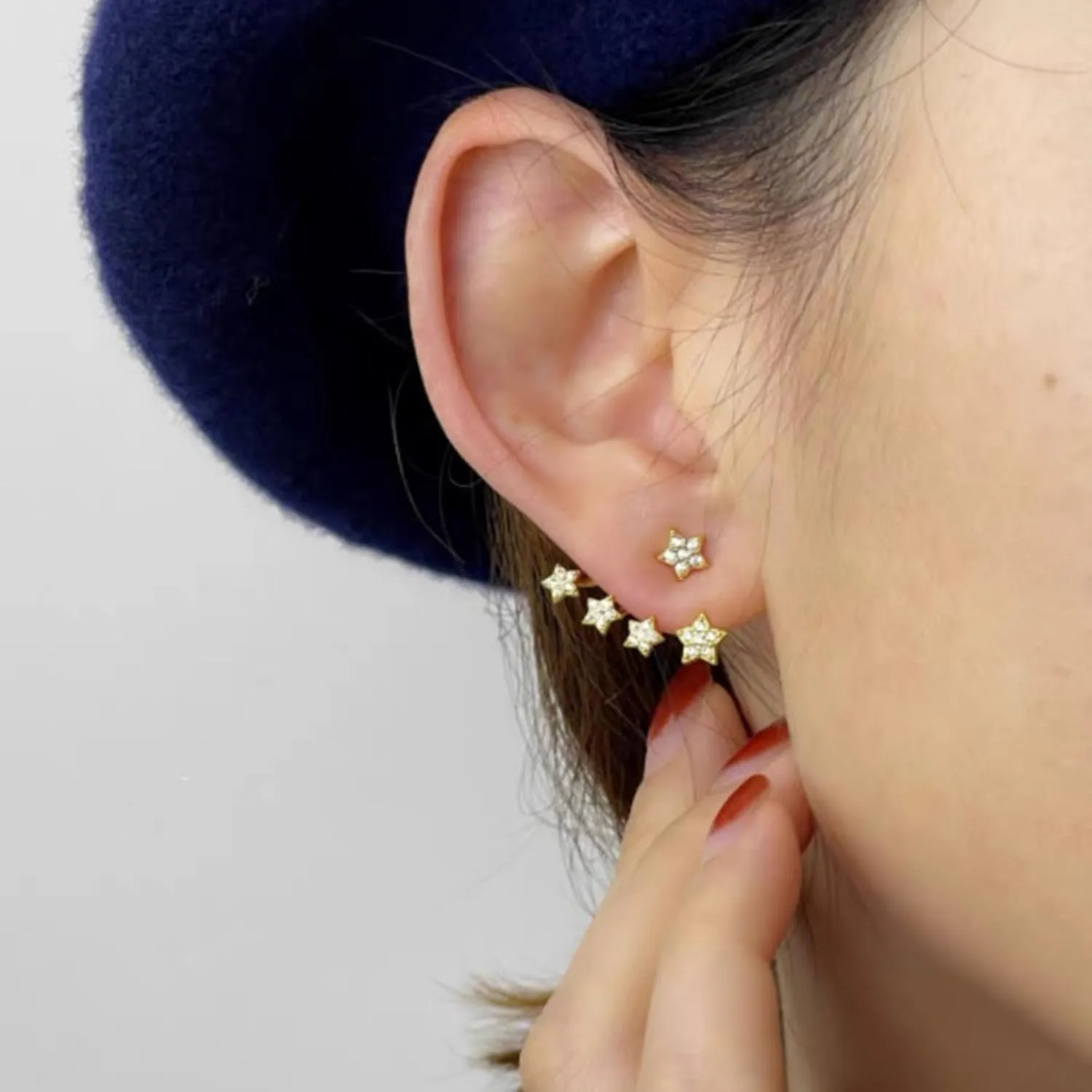 S925 Sterling Silver White CZ Star Jacket Earrings to Women, 14K Gold Plated Shiny Bling Cz Stars Cluster Stud Earrings Delicate Red CZ Stars Ear Crawlers Earring Christmas Jewelry Gift Graduation Gift