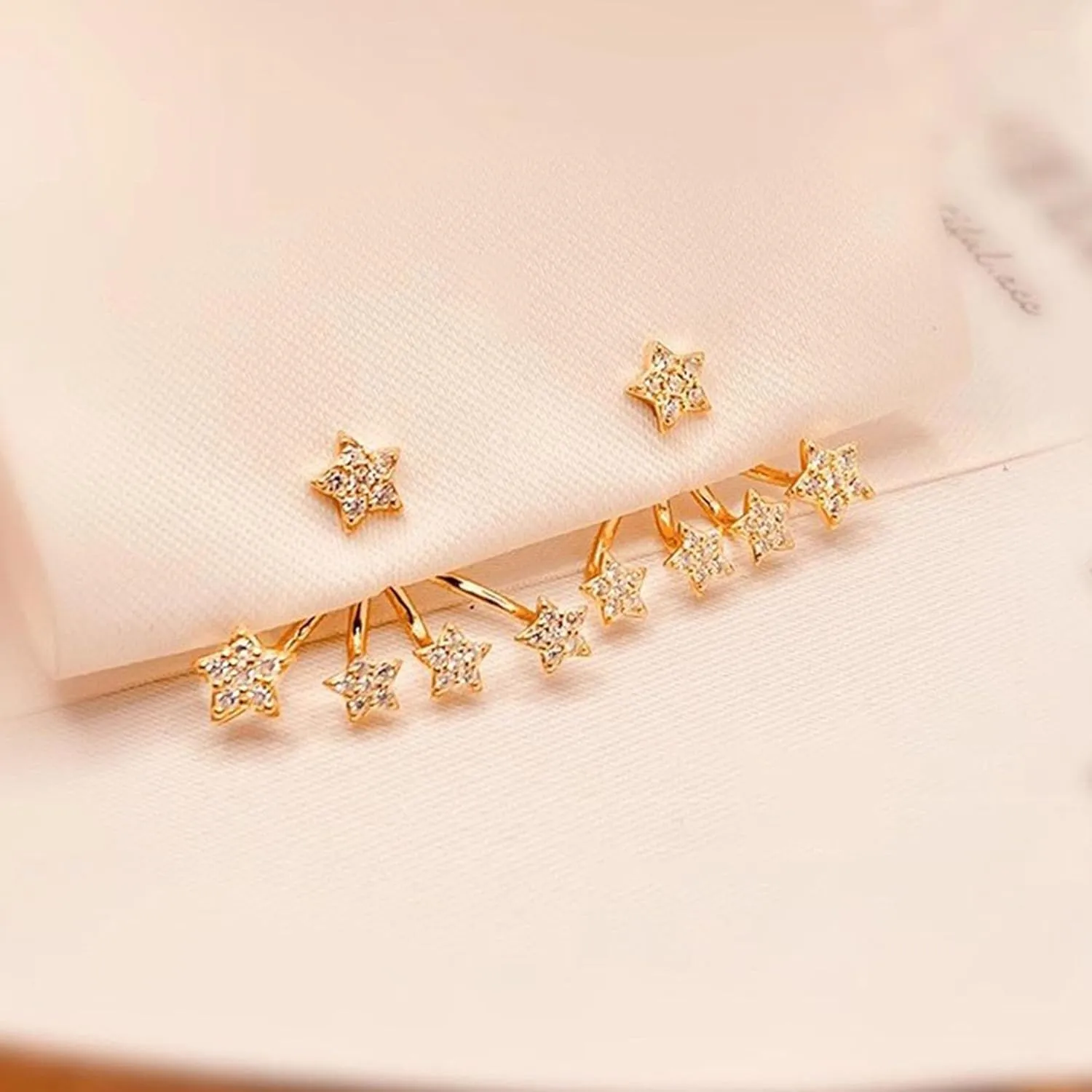 S925 Sterling Silver White CZ Star Jacket Earrings to Women, 14K Gold Plated Shiny Bling Cz Stars Cluster Stud Earrings Delicate Red CZ Stars Ear Crawlers Earring Christmas Jewelry Gift Graduation Gift