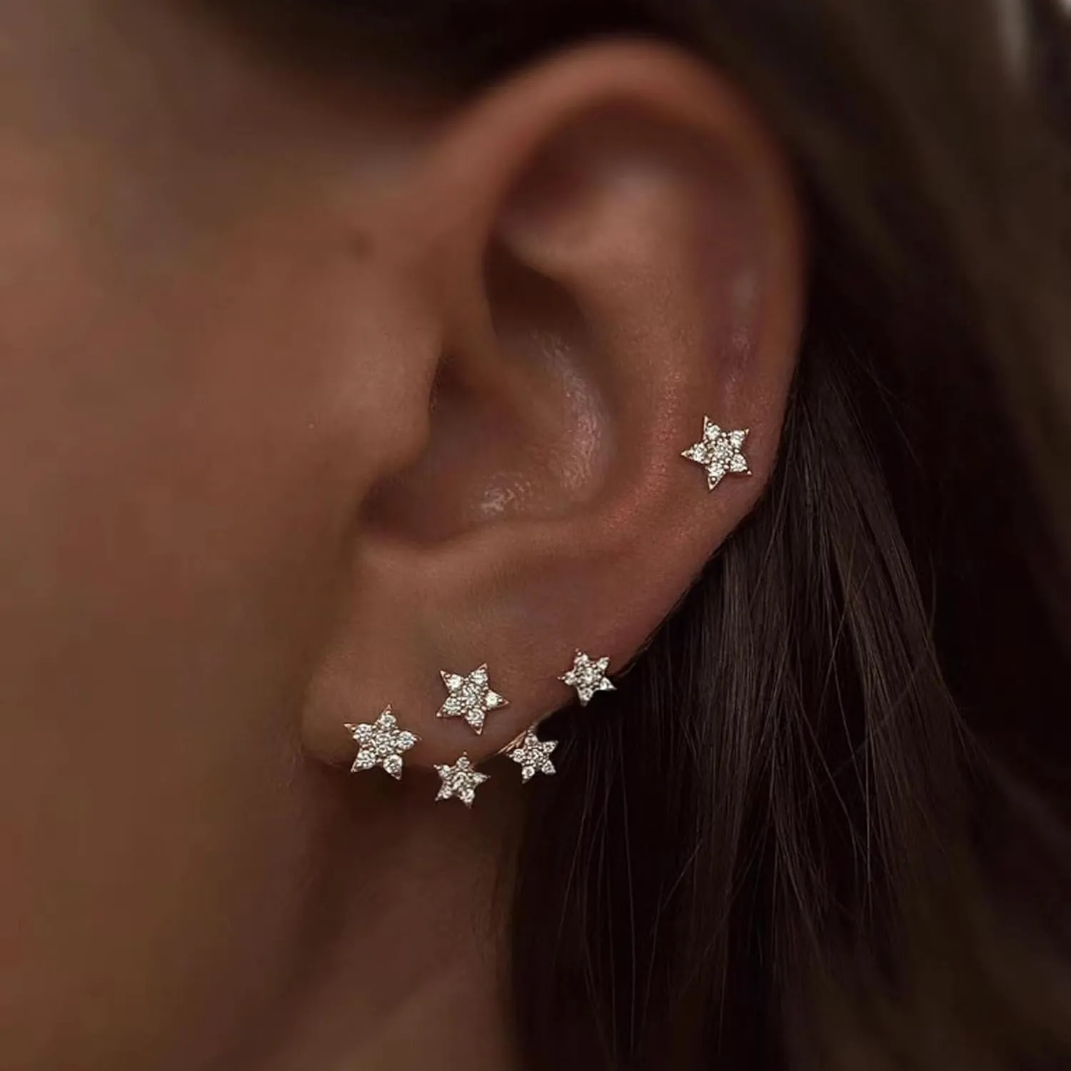 S925 Sterling Silver White CZ Star Jacket Earrings to Women, 14K Gold Plated Shiny Bling Cz Stars Cluster Stud Earrings Delicate Red CZ Stars Ear Crawlers Earring Christmas Jewelry Gift Graduation Gift