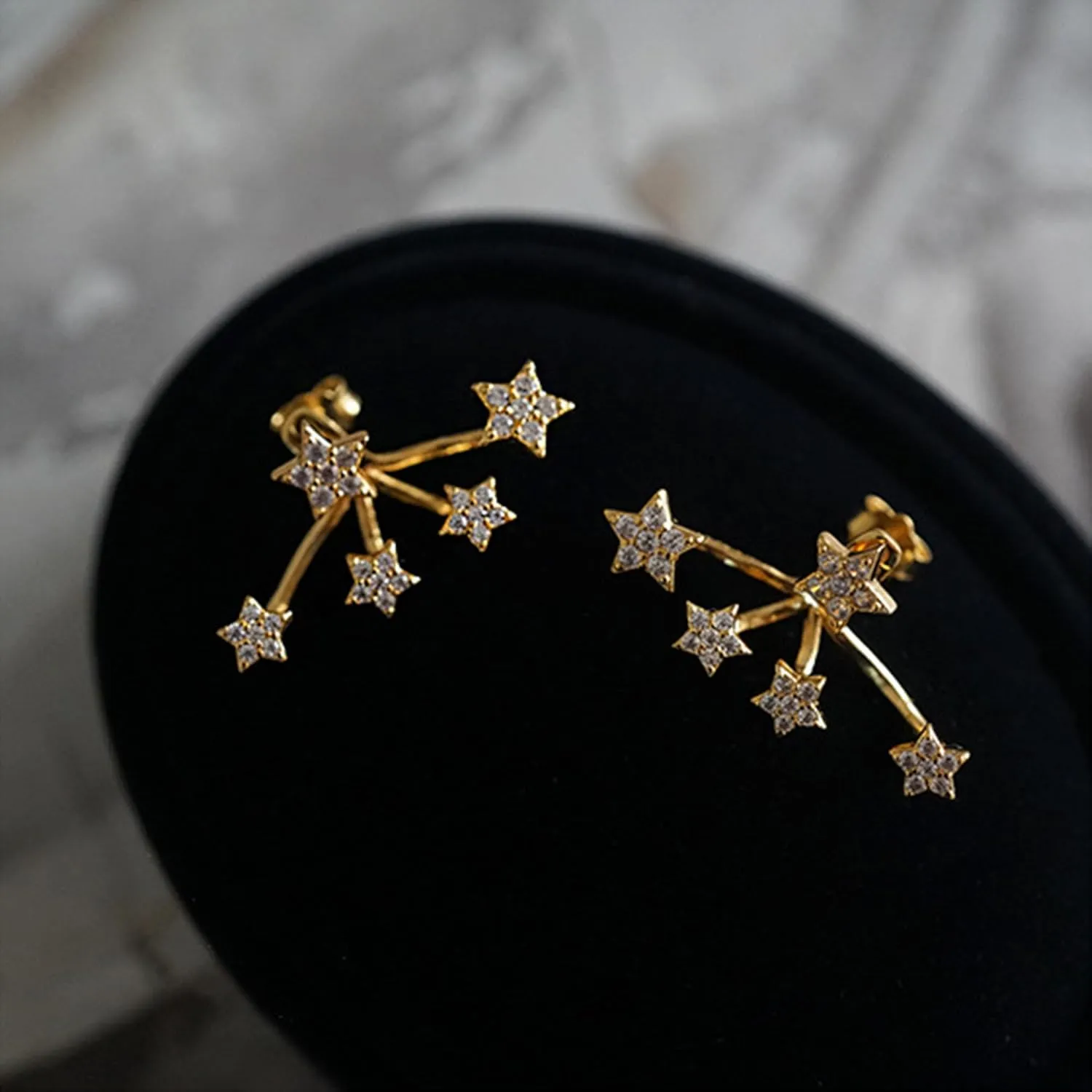 S925 Sterling Silver White CZ Star Jacket Earrings to Women, 14K Gold Plated Shiny Bling Cz Stars Cluster Stud Earrings Delicate Red CZ Stars Ear Crawlers Earring Christmas Jewelry Gift Graduation Gift