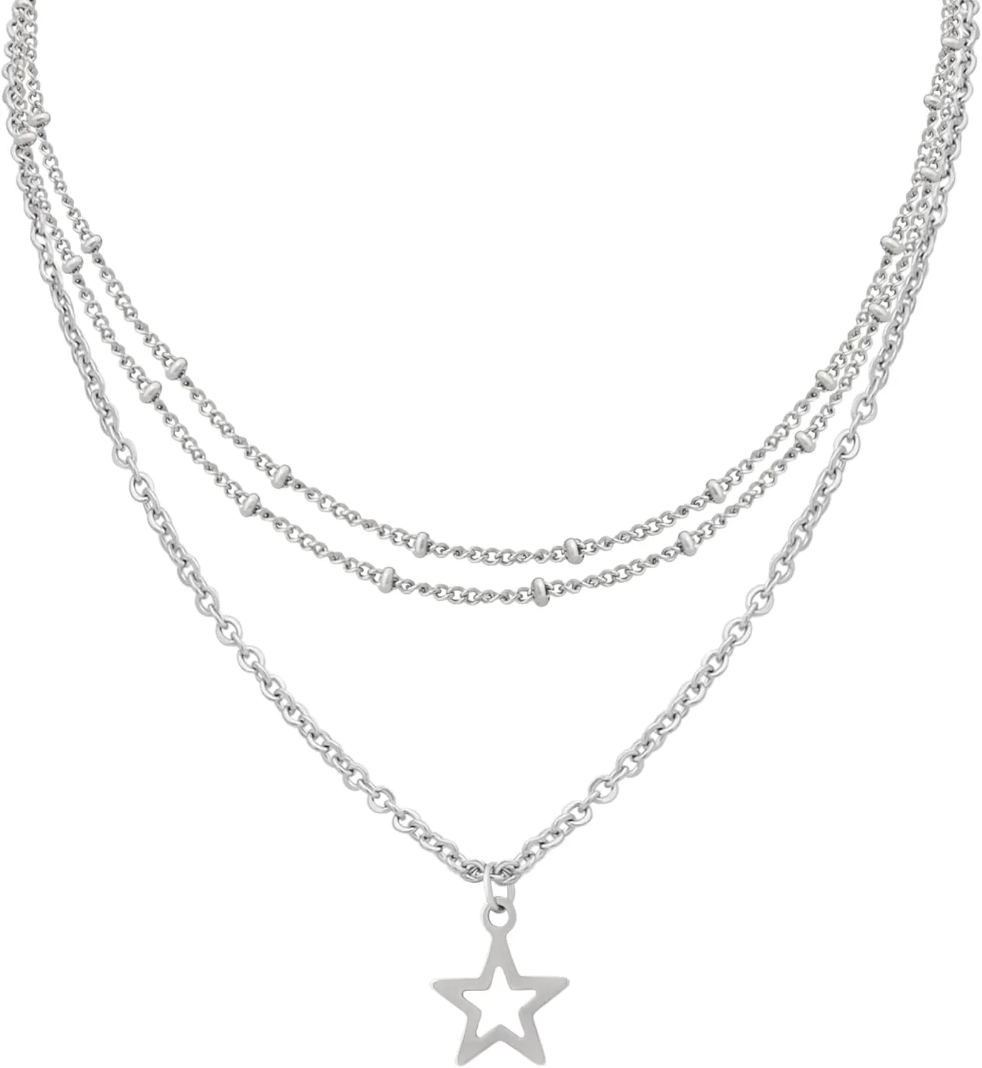 Sacina Dainty Layered Silver-tone Star Necklace, Star Necklace Y2k, Y2k Necklace, Grunge Necklace, Emo Necklace, Christmas Jewelry Gift for Women
